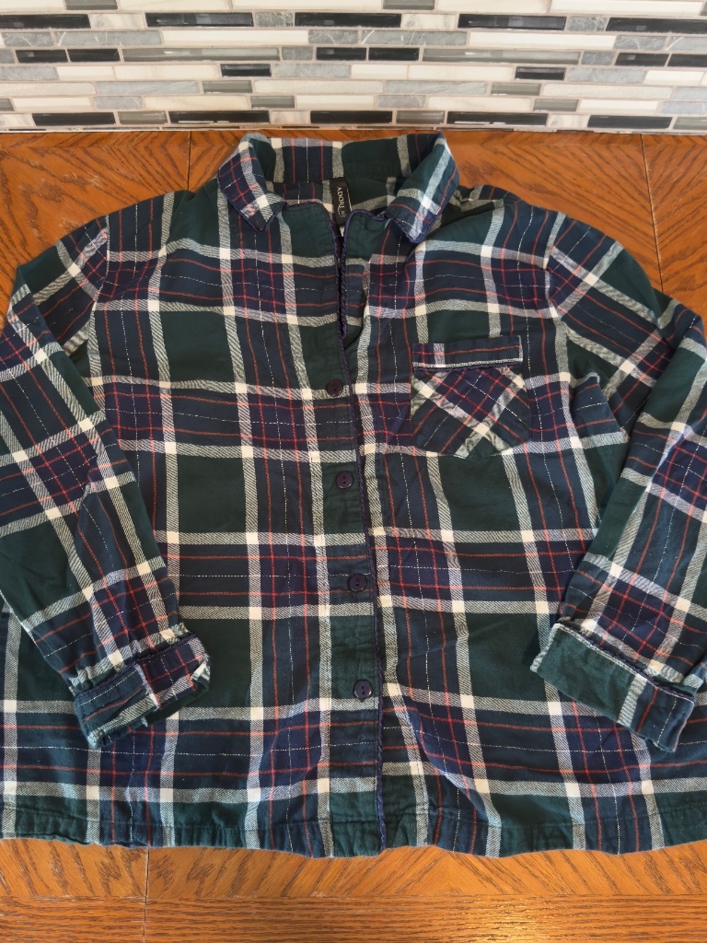 Adore Me Green Plaid Flannel Metallic Shimmer Pajama Sleep Top XL